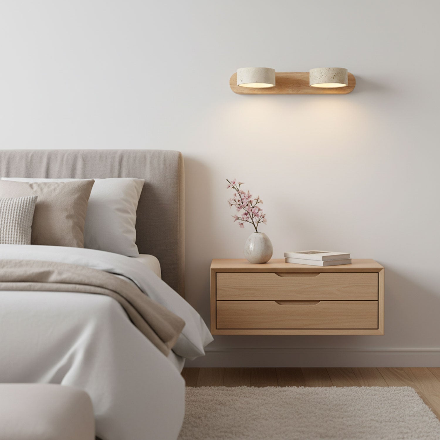 Natural stone wall light casting a soft glow in a living area