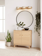 Travertine duo wall light detail of the stone and wood finish
