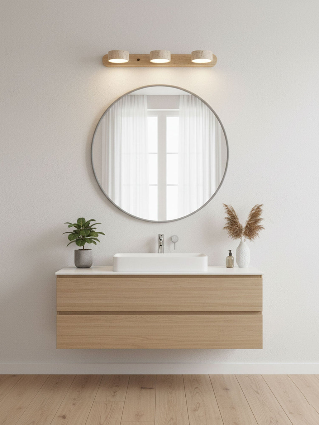 Travertine duo wall light shown mounted in a cosy room setting