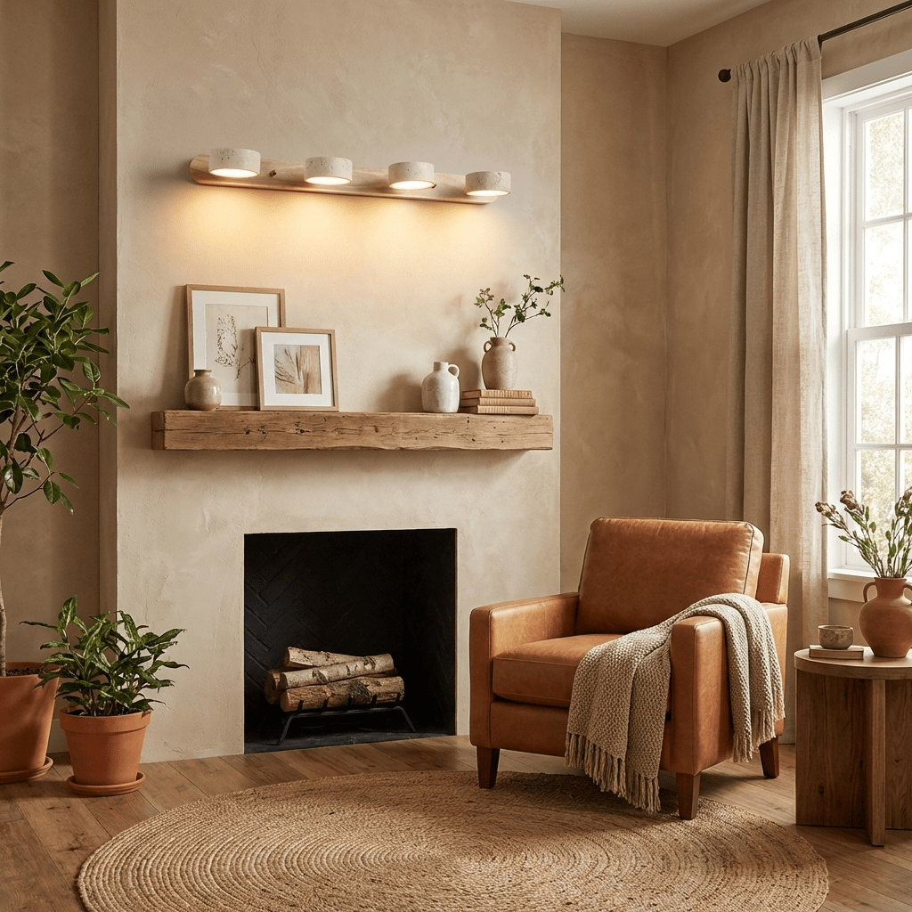 Travertine duo wall light casting soft ambient light on a wall