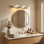 Natural stone wall light glowing beside a piece of furniture