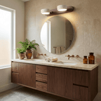 Stone and wood wall light mounted in a softly lit space