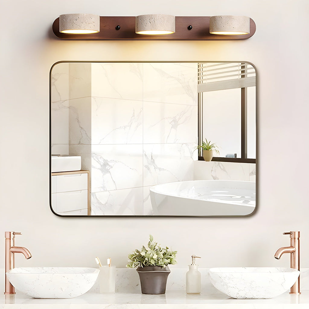 Travertine Duo Wall Light, Natural Stone Shades, Wood Frame, LED 3000K