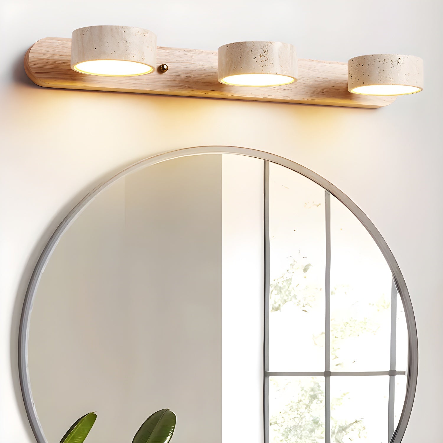 Travertine Duo Wall Light, Natural Stone Shades, Wood Frame, LED 3000K