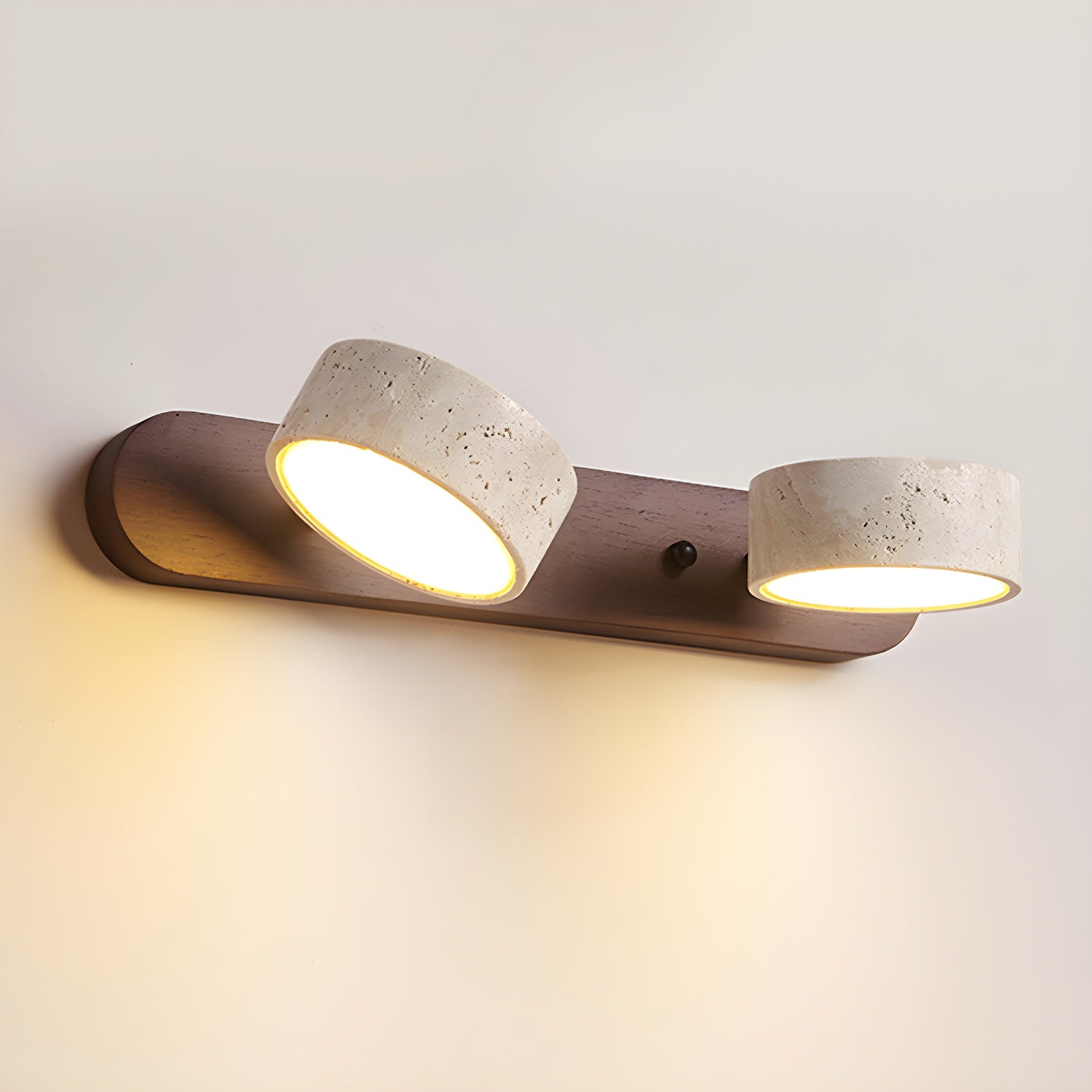 Travertine Duo Wall Light, Natural Stone Shades, Wood Frame, LED 3000K