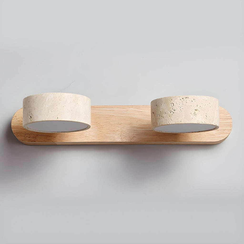 Travertine Duo Wall Light, Natural Stone Shades, Wood Frame, LED 3000K
