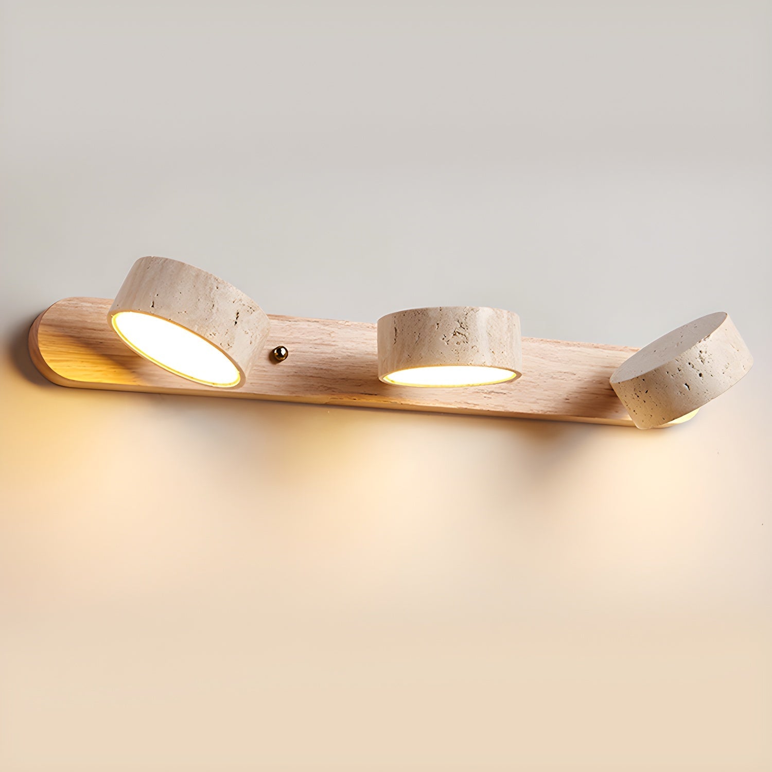 Travertine Duo Wall Light, Natural Stone Shades, Wood Frame, LED 3000K