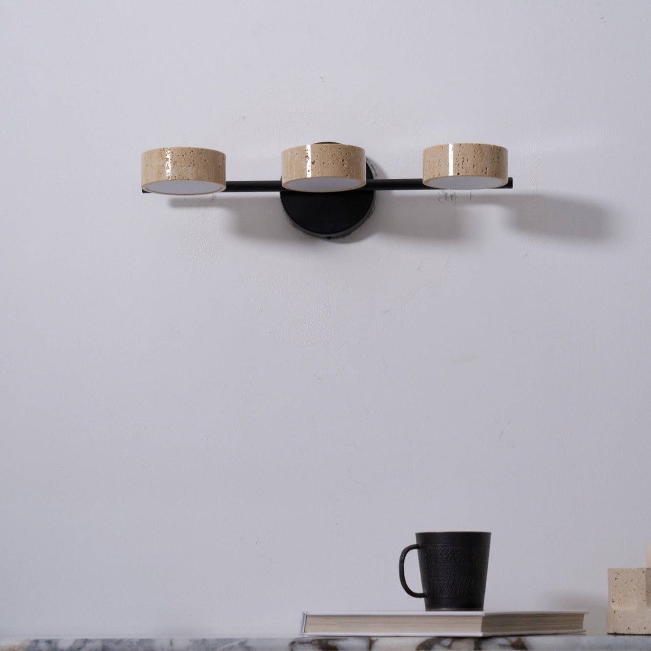 Travertine Vanity Wall Light, Multi-Head LED, Black Gold Or Walnut