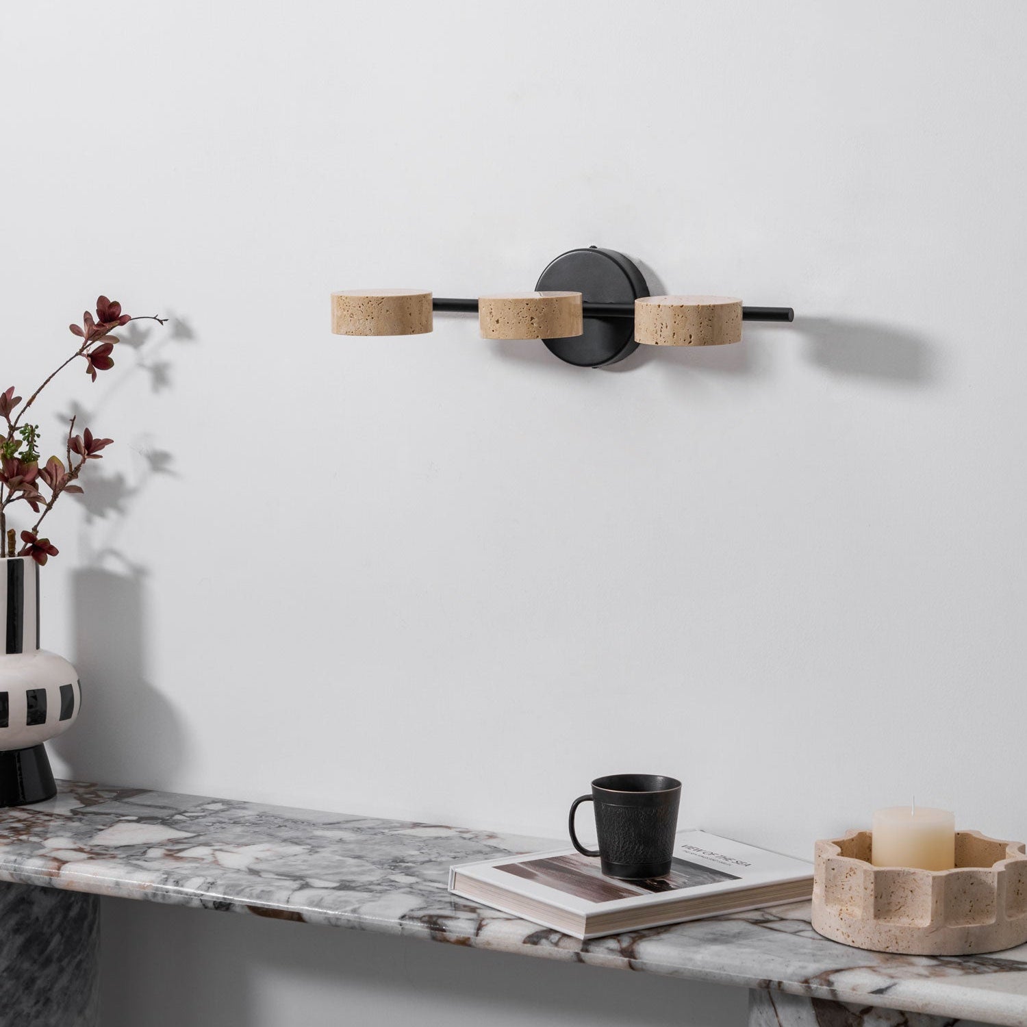 Travertine Vanity Wall Light, Multi-Head LED, Black Gold Or Walnut