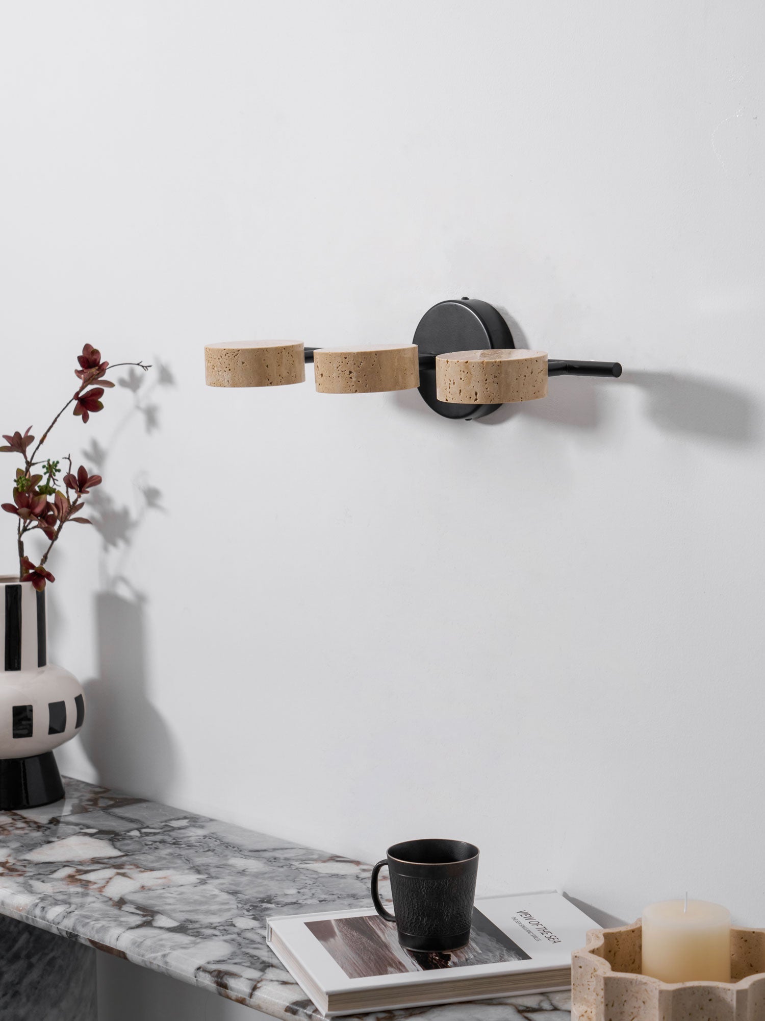 Travertine Vanity Wall Light, Multi-Head LED, Black Gold Or Walnut