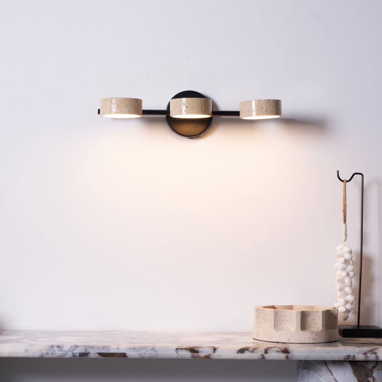 Travertine Vanity Wall Light, Multi-Head LED, Black Gold Or Walnut