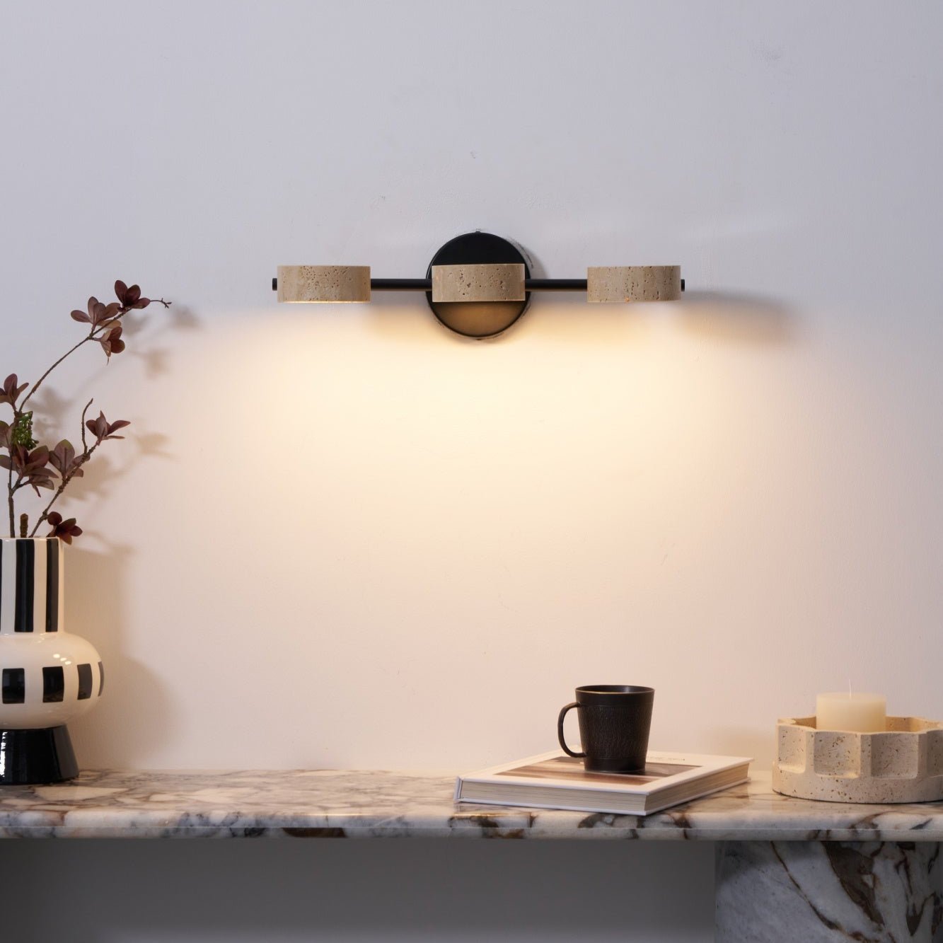 Travertine Vanity Wall Light, Multi-Head LED, Black Gold Or Walnut