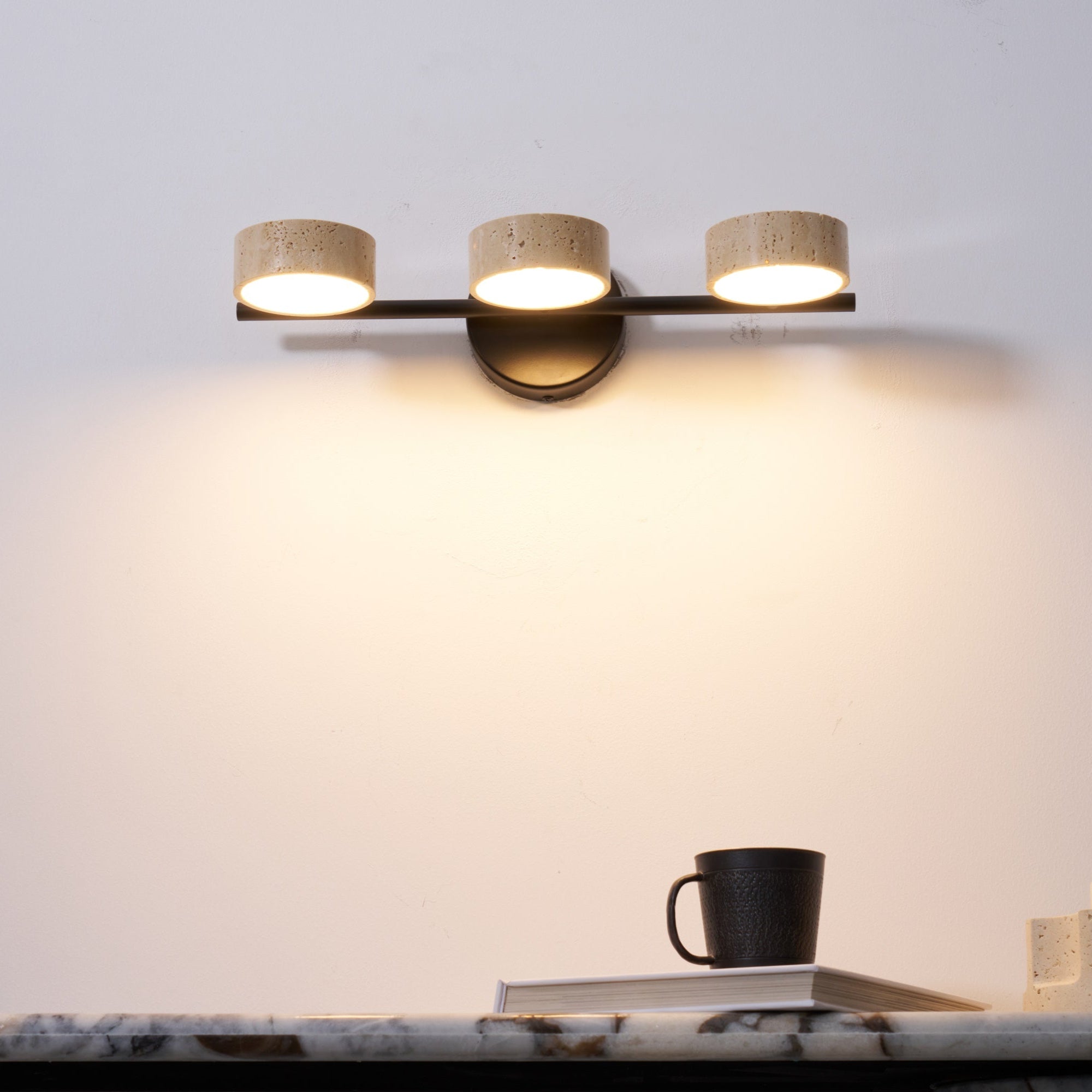 Travertine Vanity Wall Light, Multi-Head LED, Black Gold Or Walnut