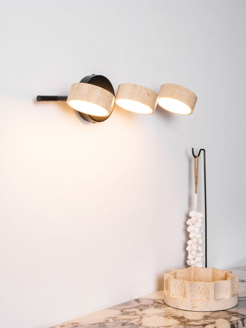 Travertine Vanity Wall Light, Multi-Head LED, Black Gold Or Walnut