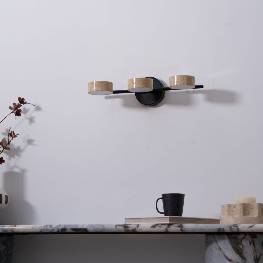 Travertine Vanity Wall Light, Multi-Head LED, Black Gold Or Walnut