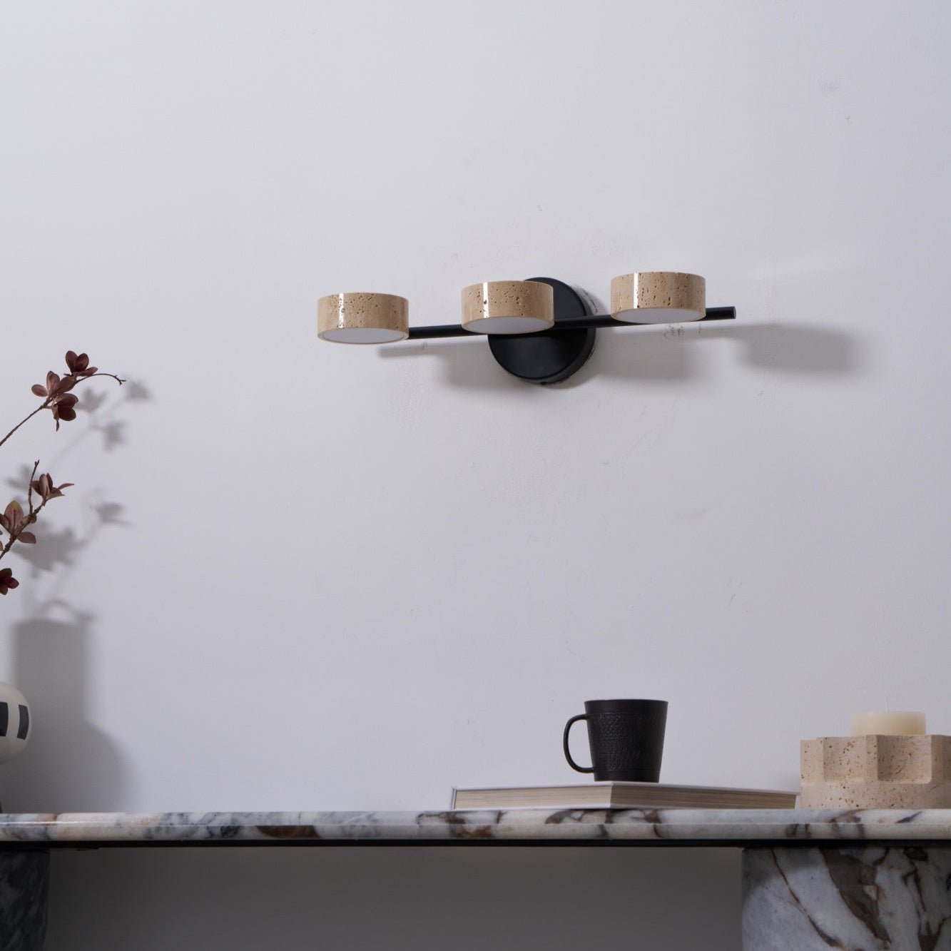 Travertine Vanity Wall Light, Multi-Head LED, Black Gold Or Walnut