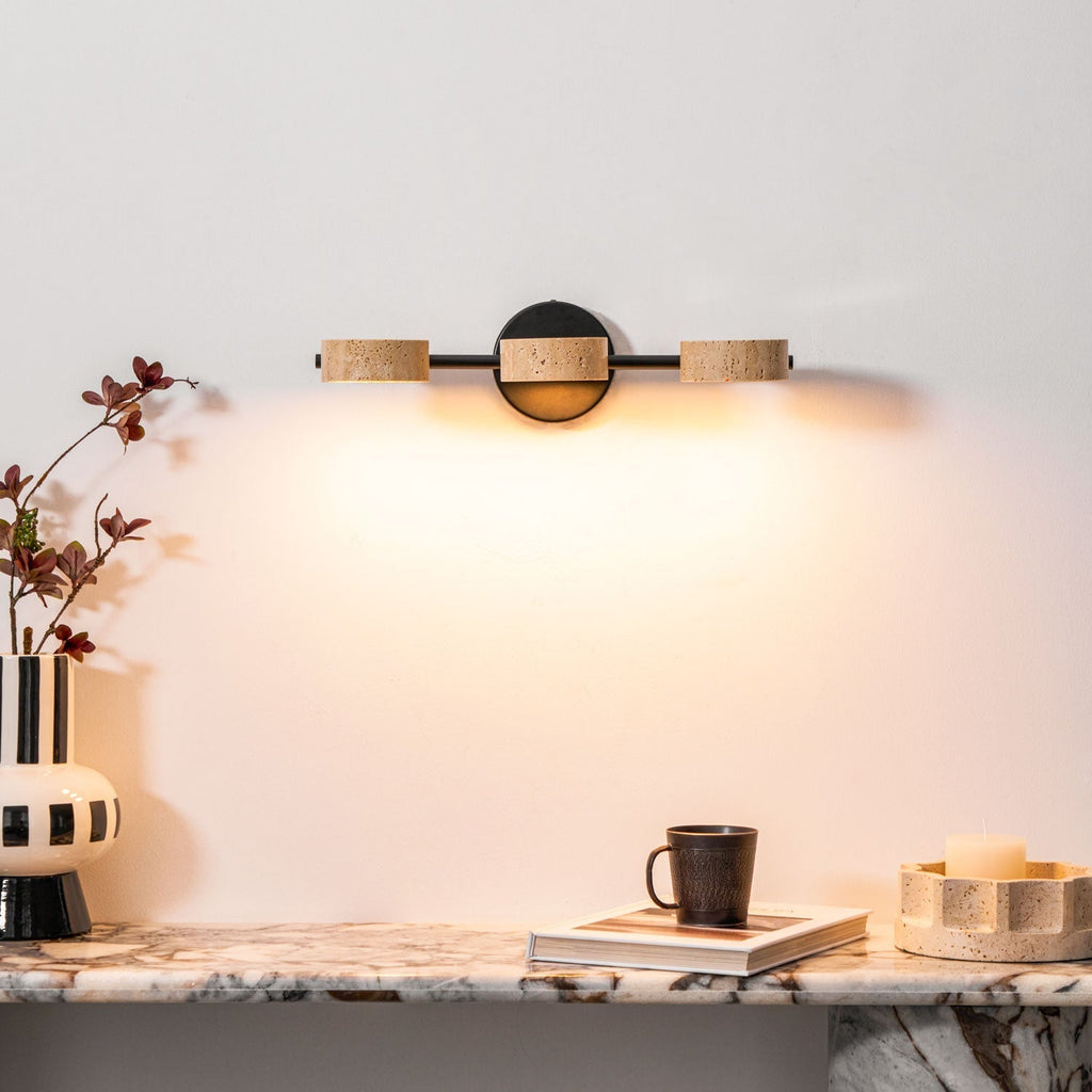 Travertine Vanity Wall Light, Multi-Head LED, Black Gold Or Walnut