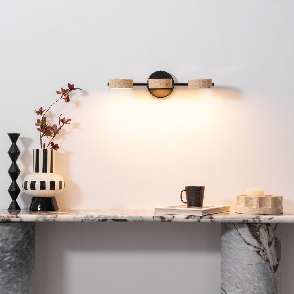Travertine Vanity Wall Light, Multi-Head LED, Black Gold Or Walnut