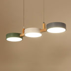 Wooden Frame Triple Ring Pendant Light With Circular Shades