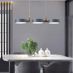 Wooden Frame Triple Ring Pendant Light With Circular Shades