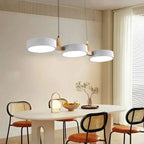 Wooden Frame Triple Ring Pendant Light With Circular Shades