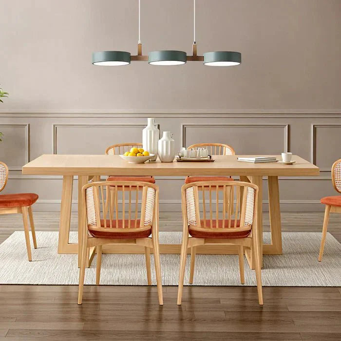 Wooden Frame Triple Ring Pendant Light With Circular Shades