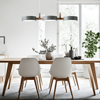 Wooden Frame Triple Ring Pendant Light With Circular Shades