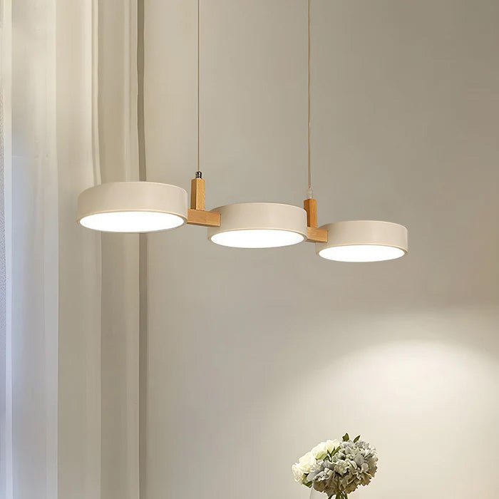 Wooden Frame Triple Ring Pendant Light With Circular Shades
