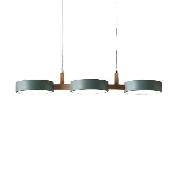 Wooden Frame Triple Ring Pendant Light With Circular Shades