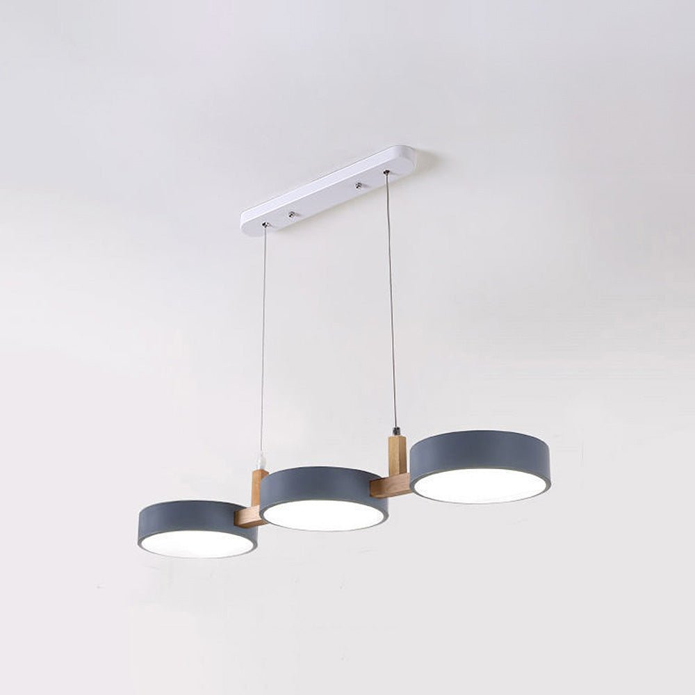 Wooden Frame Triple Ring Pendant Light With Circular Shades