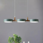 Wooden Frame Triple Ring Pendant Light With Circular Shades