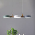 Wooden Frame Triple Ring Pendant Light With Circular Shades