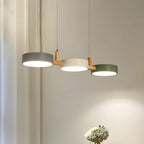 Wooden Frame Triple Ring Pendant Light With Circular Shades
