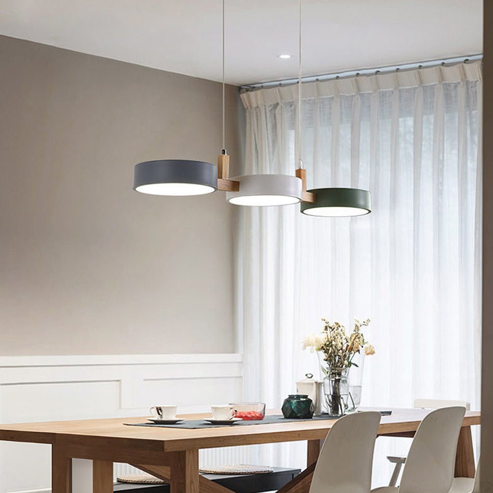 Wooden Frame Triple Ring Pendant Light With Circular Shades