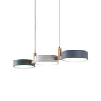 Wooden Frame Triple Ring Pendant Light With Circular Shades