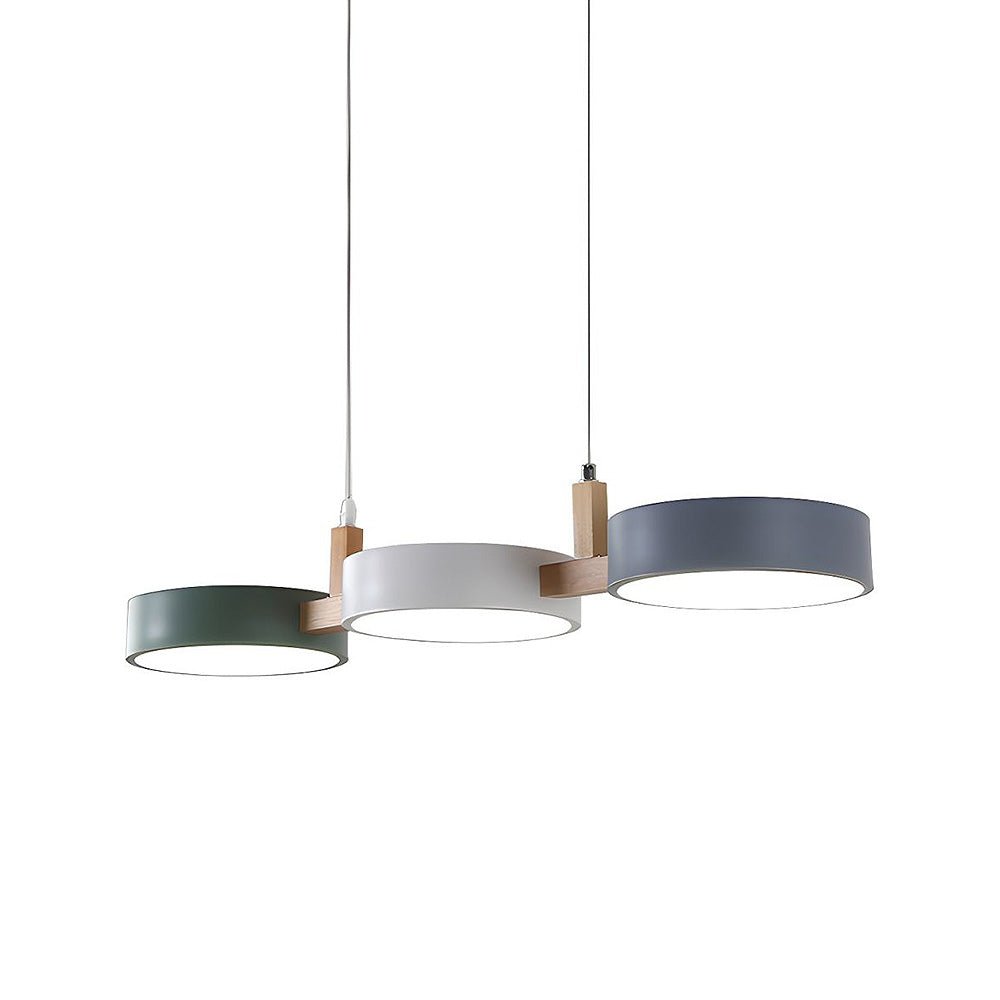 Wooden Frame Triple Ring Pendant Light With Circular Shades