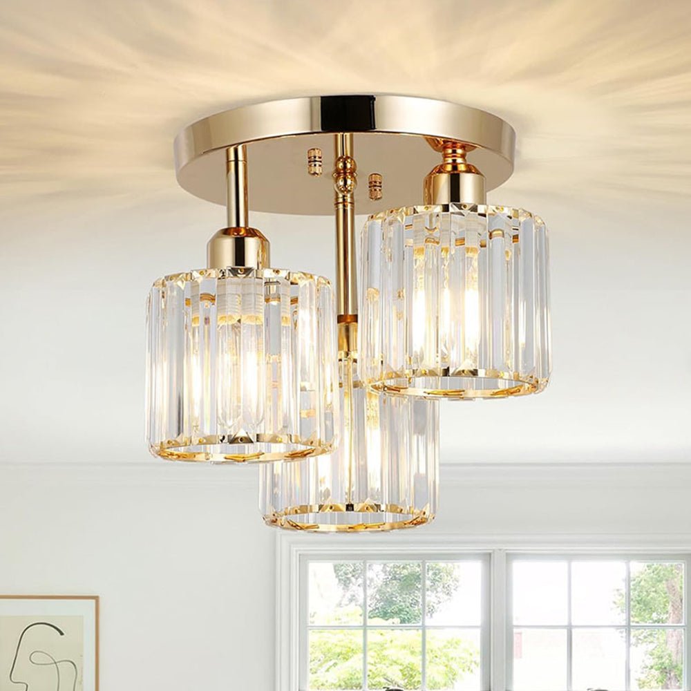 Three-Head Glass Shade Ceiling Light With Semi-Flush Mount, 18-Inch