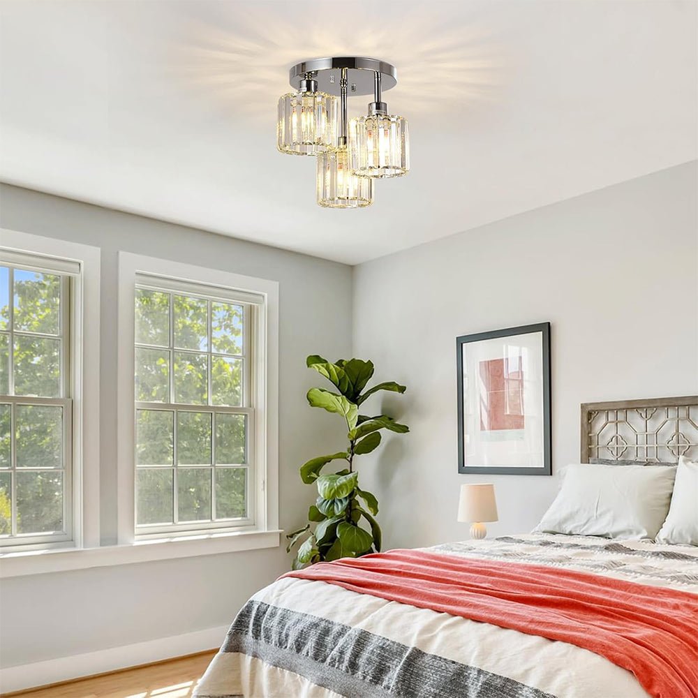 Three-Head Glass Shade Ceiling Light With Semi-Flush Mount, 18-Inch