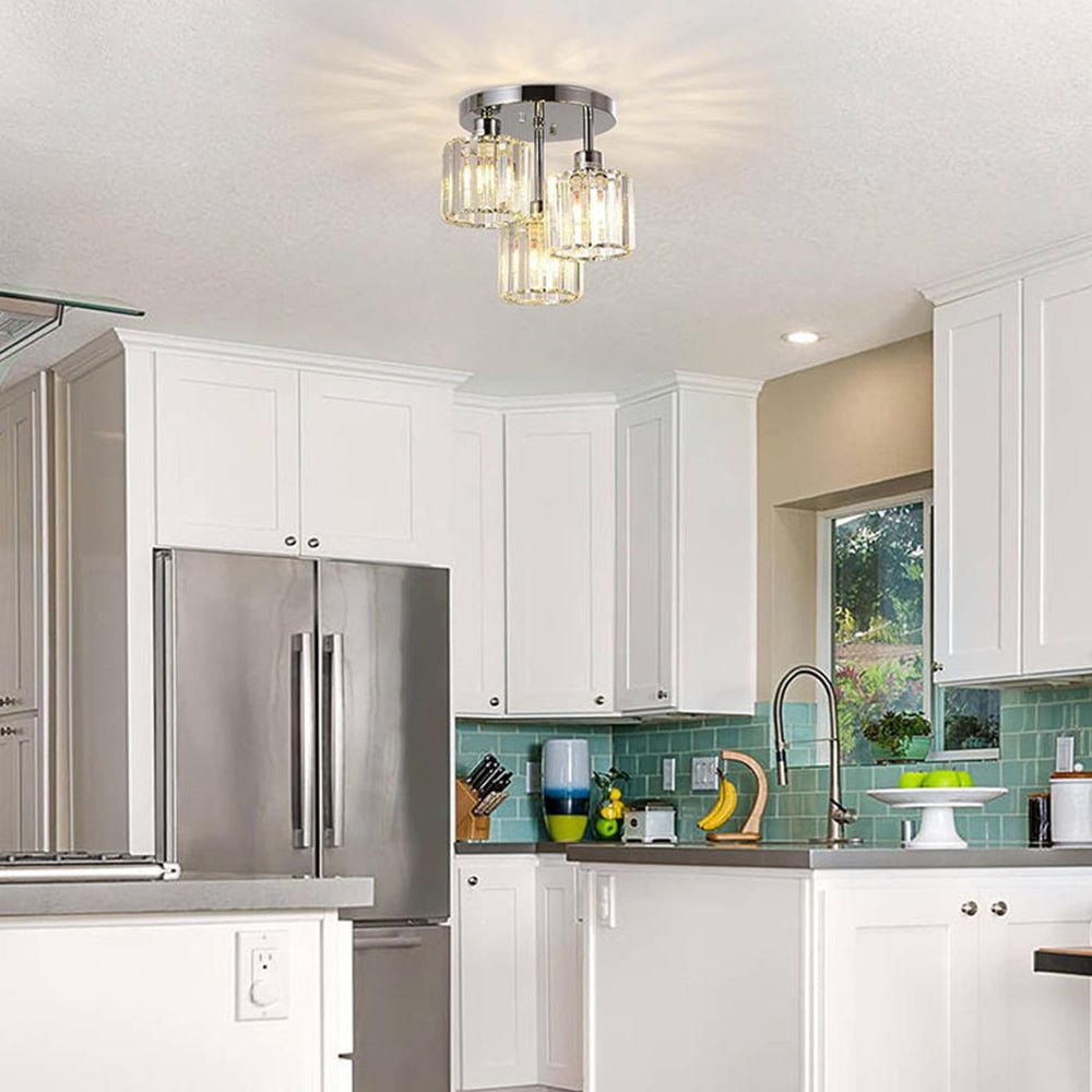 Three-Head Glass Shade Ceiling Light With Semi-Flush Mount, 18-Inch