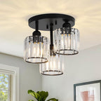 Three-Head Glass Shade Ceiling Light With Semi-Flush Mount, 18-Inch