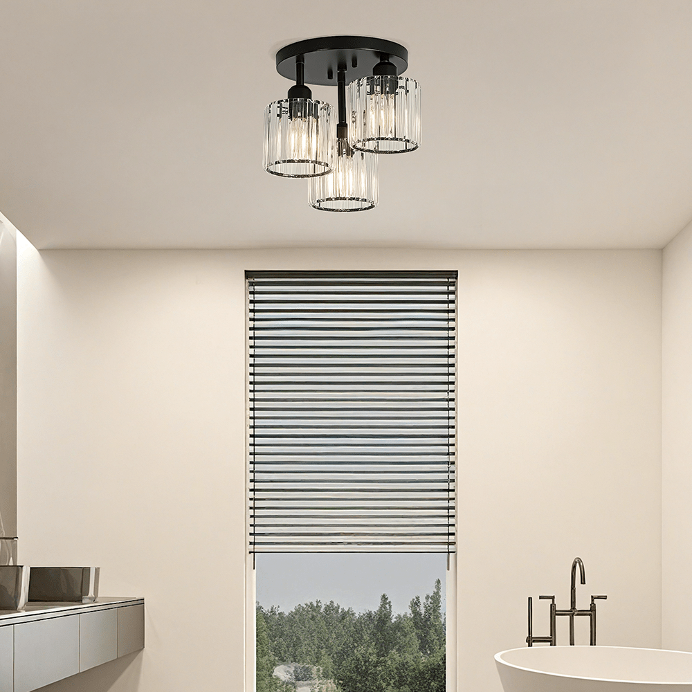 Three-Head Glass Shade Ceiling Light With Semi-Flush Mount, 18-Inch