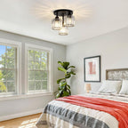 Three-Head Glass Shade Ceiling Light With Semi-Flush Mount, 18-Inch