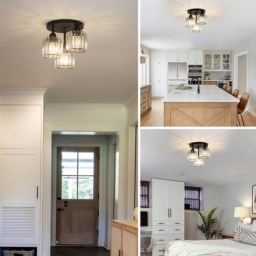 Three-Head Glass Shade Ceiling Light With Semi-Flush Mount, 18-Inch