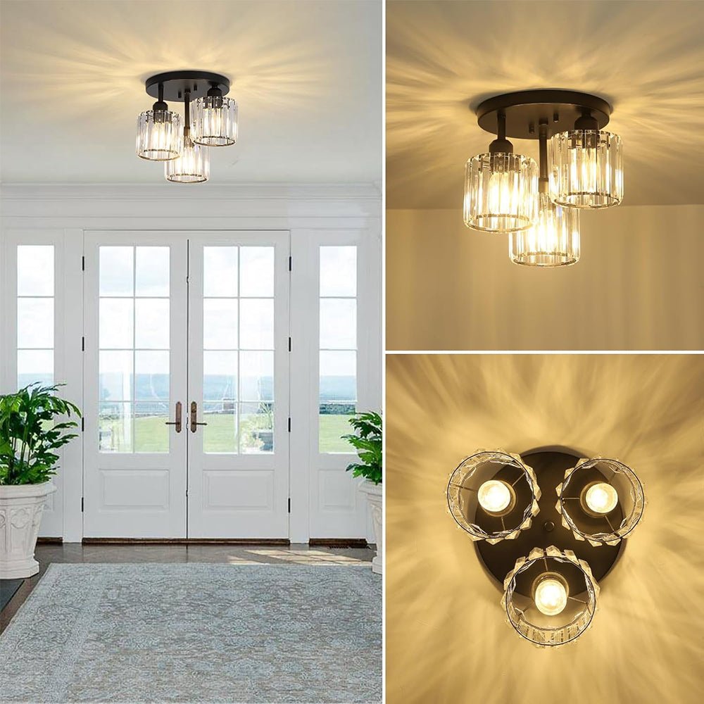 Three-Head Glass Shade Ceiling Light With Semi-Flush Mount, 18-Inch