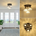Three-Head Glass Shade Ceiling Light With Semi-Flush Mount, 18-Inch
