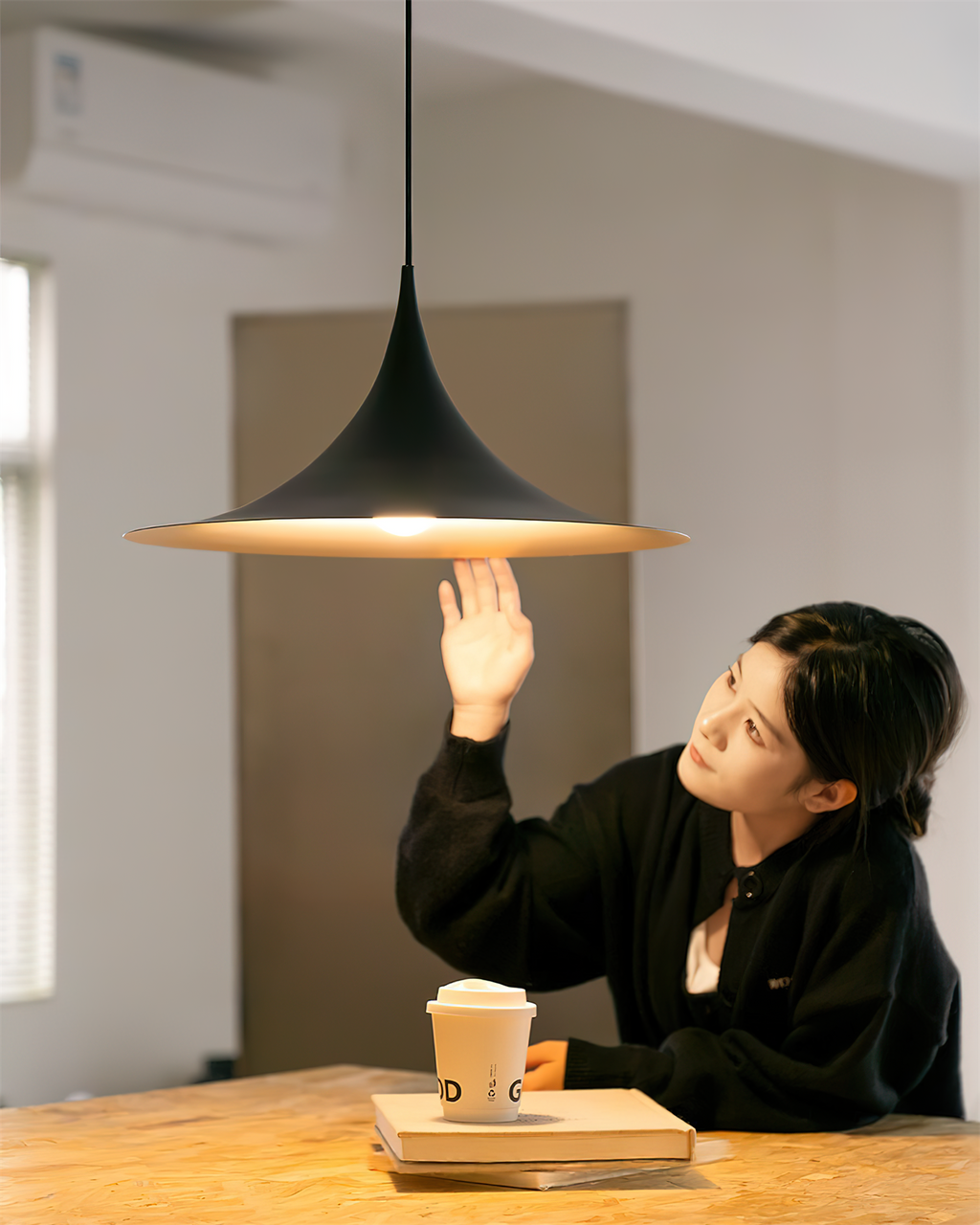 Slim-Neck Flared Pendant Light, Aluminum Shade, 8 Colors, 2 Sizes