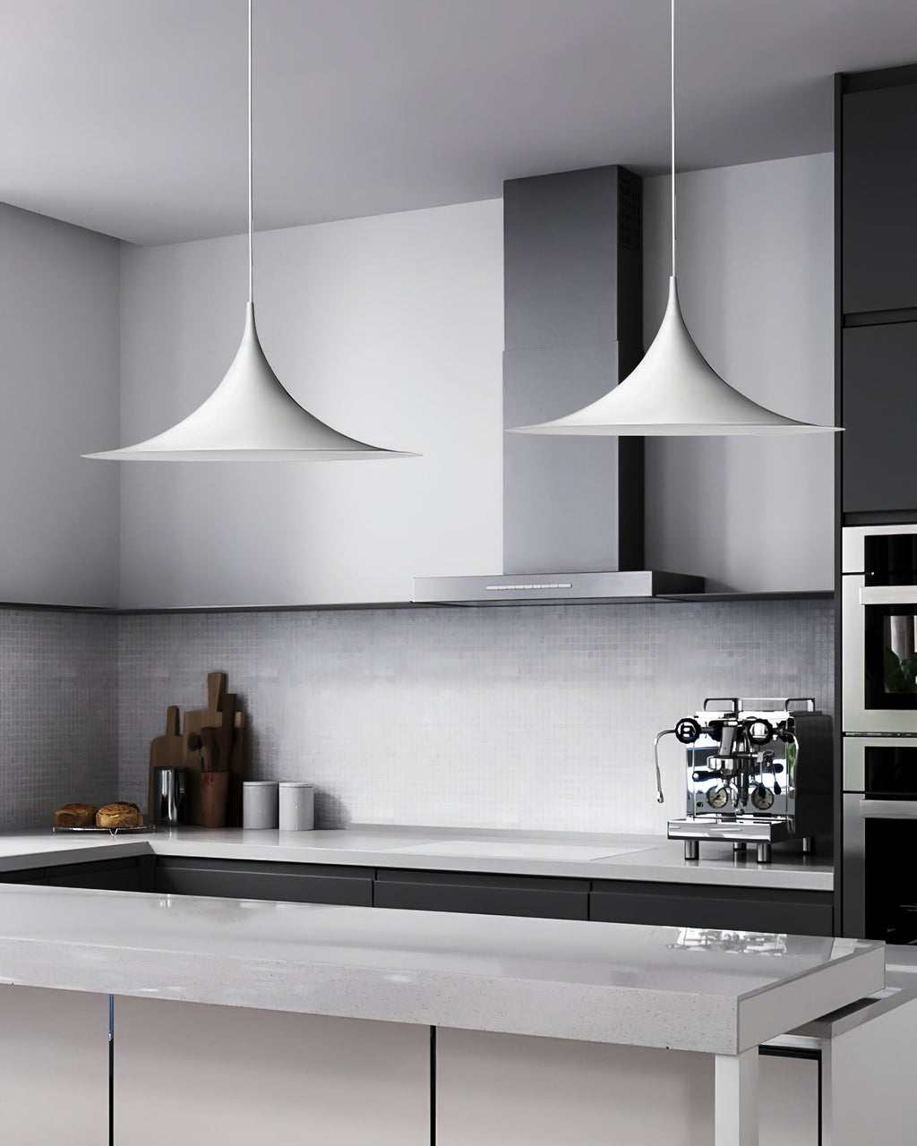 Slim-Neck Flared Pendant Light, Aluminum Shade, 8 Colors, 2 Sizes