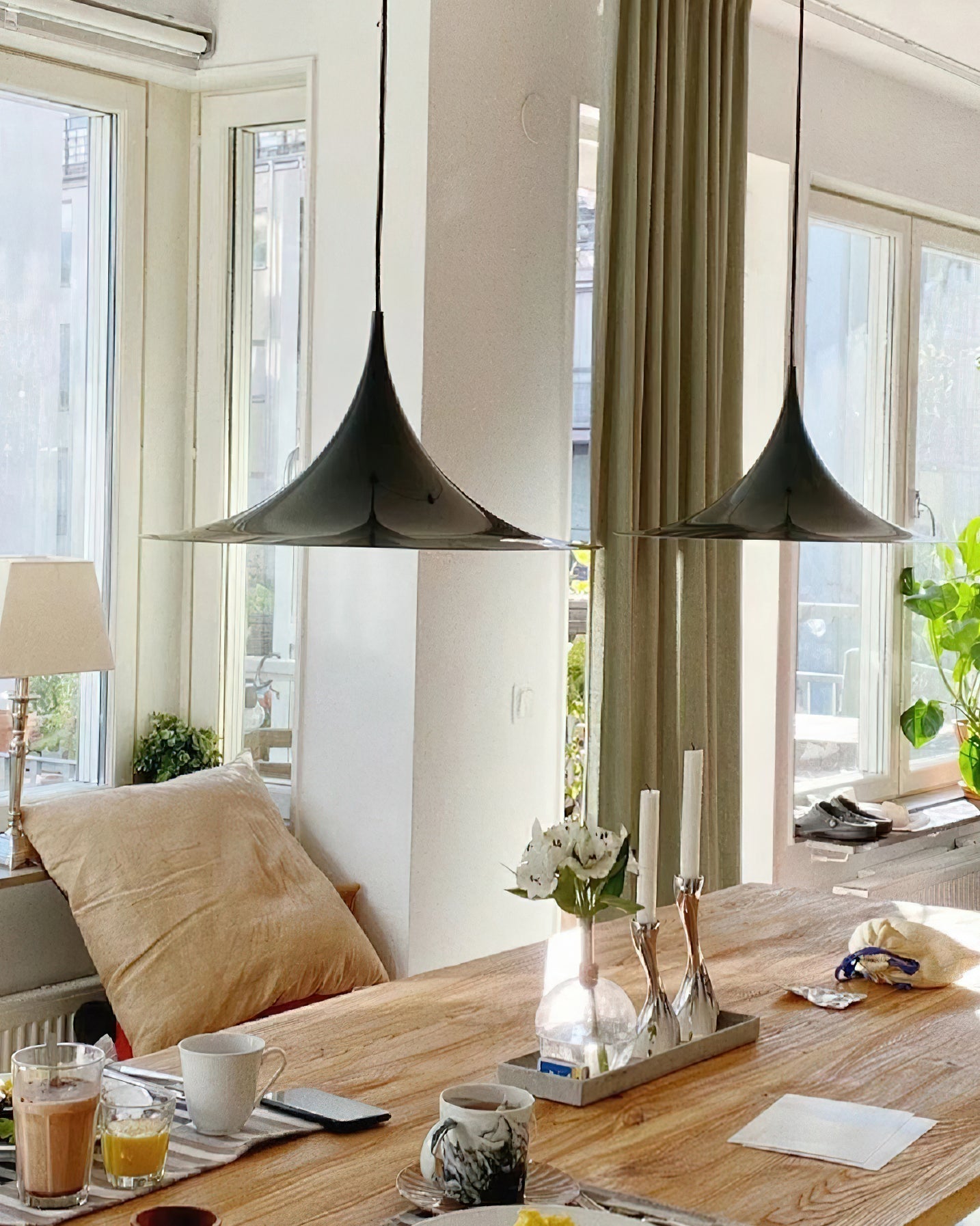 Slim-Neck Flared Pendant Light, Aluminum Shade, 8 Colors, 2 Sizes