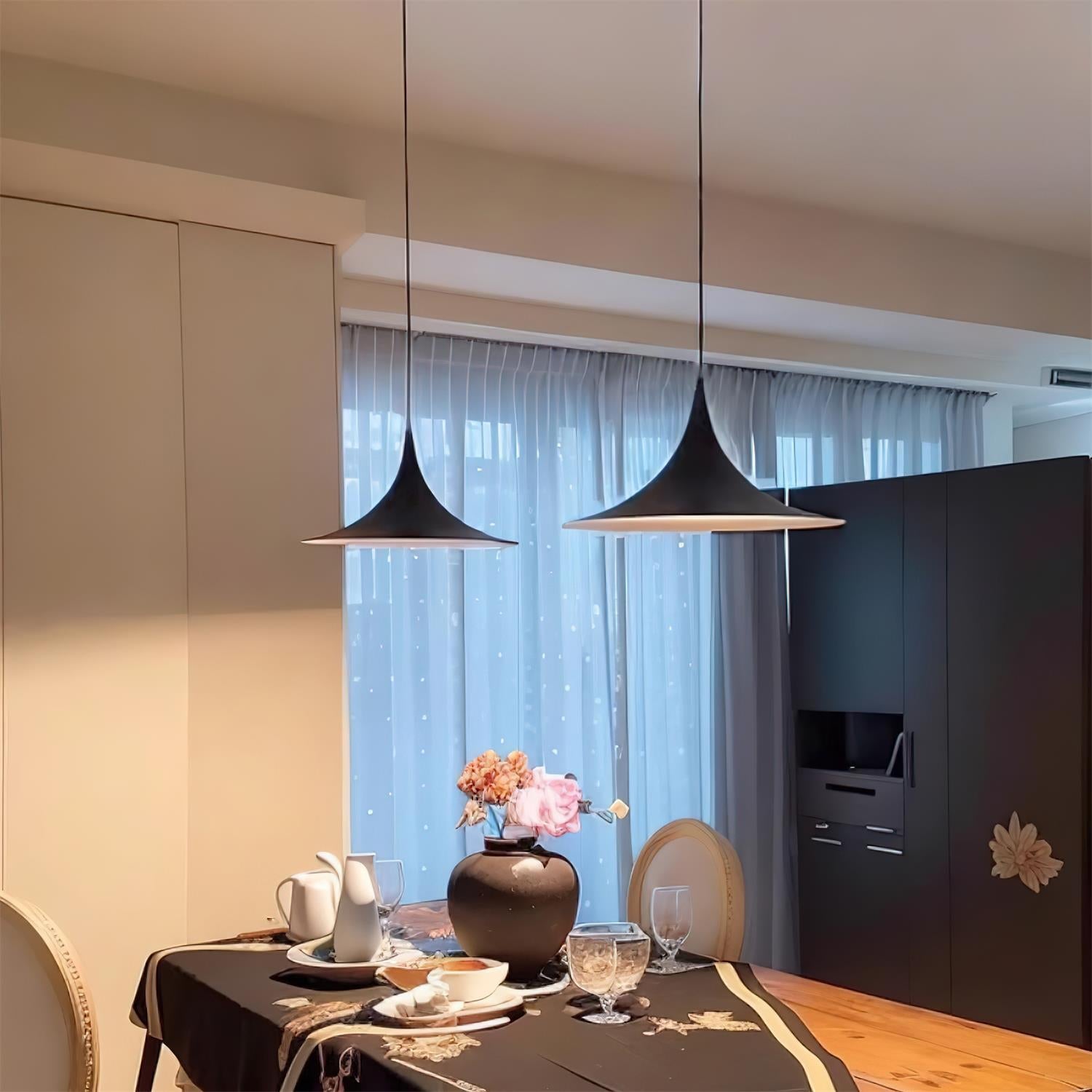 Slim-Neck Flared Pendant Light, Aluminum Shade, 8 Colors, 2 Sizes