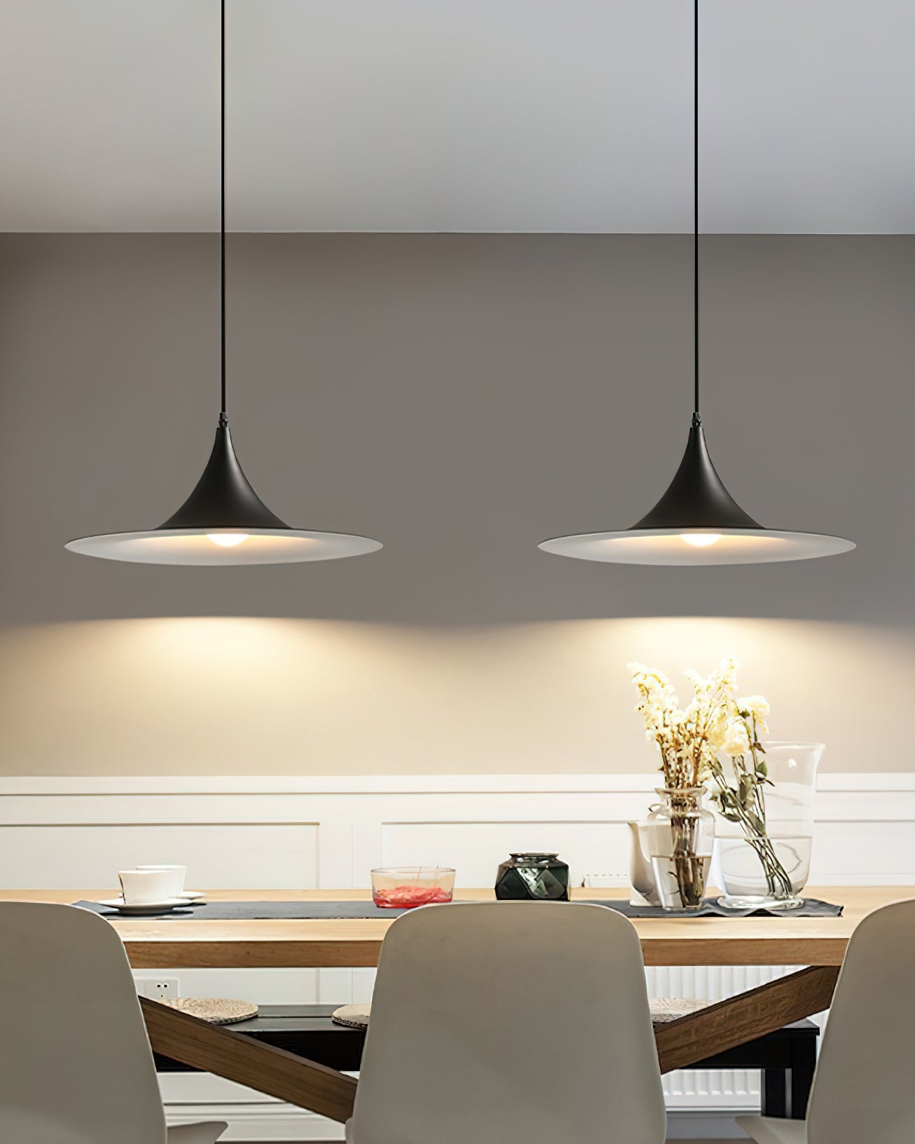 Slim-Neck Flared Pendant Light, Aluminum Shade, 8 Colors, 2 Sizes